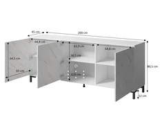 Cama Meble Komoda - Marmo 200x45x80,5 Cm Balta Matinė/Margolo Balta