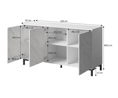 Cama Meble Komoda - Marmo 150x45x80,5 Cm Balta Matinė/Margolo Balta