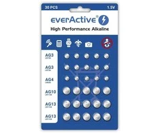 Mini šarminių baterijų rinkinys everActive 10 x G3 / LR41, 5 x G4 / LR626, 5 x G10 / LR1130, 10 x G13 / LR1154