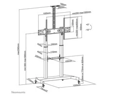 Laikiklis NeoMounts mobilus plokščiaekranis grindų stovas (aukštis: 128-160 cm), 60-100", c:Juodas