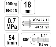 YATO Pneumatinis kniedijimo pistoletas, 2,4-5 mm, YT-36171