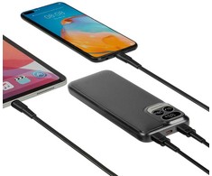 „RivaCase“ išorinė baterija 10.000 mAh USB-C 20W LCD 1X WE/WY USB-C PD 20W 2X USB-A QC 3.0 18W juoda