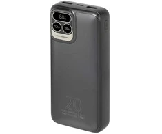„RivaCase“ išorinė baterija 20 000 mAh USB-C 20 W LCD, 1 x įvestis/išvestis USB-C PD 20 W, 2 x USB-A QC 3.0 18 W, juoda