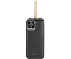 „Rivacase“ nešiojama baterija, 30 000 mAh, USB-C, 20 W, LCD, 1 x USB-C PD, 20 W, 2 x USB-A, QC 3.0, 18 W, juoda