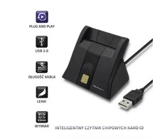 QOLTEC Smart chip ID kortelių skaitytuvas USB 2.0 Plug&amp;Play vertikalus