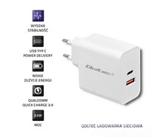 QOLTEC 51715 Įkroviklis 63W 5-20V 1.5-3A USB tipas C PD USB QC 3.0 Baltas