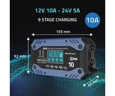 Qoltec 52482 vehicle battery charger 12/24 V Juodas, Mėlyna