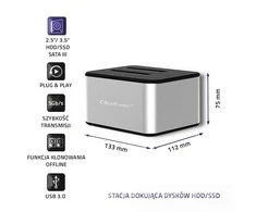 QOLTEC 50316 2x HDD / SSD prijungimo stotelė 2,5 / 3,5 colio SATA USB 3.0 klonavimas