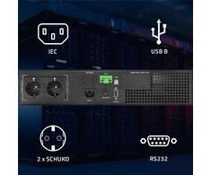 QOLTEC 52285 nepertraukiamo maitinimo UPS, skirtas RACK / 1kVA / 1000W / Galios koeficientas 1,0 / LCD / EPO / USB / On line