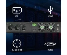 QOLTEC 52287 nepertraukiamo maitinimo šaltinis, skirtas RACK / 3kVA / 3000W / Galios koeficientas 1,0 / LCD / EPO / USB / On line