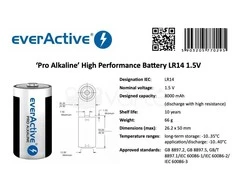 Šarminės baterijos „everActive Pro Alkaline LR14 C“ – lizdinė pakuotė – 2 vnt.
