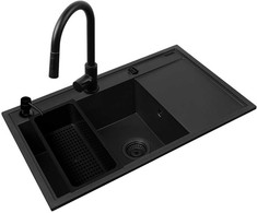 Set - PYRAMIS CAMEA (79X50) 1B 1D L sink + IDEA Juodas EDITION mixer tap - 070168402BE - Volcano