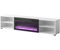 Cama Meble Televizoriaus Spintelė - Polo 180x33x39 Balta, Židinys Juodas