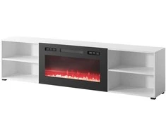 Laikiklis Cama Meble Televizorius - RTV Spintelė Polo 200x33x50,5 Balta + Židinys Juodas