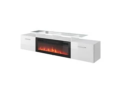 Laikiklis Cama Meble TV Spintelė - ROVA Su Elektriniu Židiniu 190x37x48 Balta Blizgi