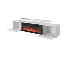 Laikiklis Cama Meble TV Spintelė - ROVA Su Elektriniu Židiniu 190x37x48 Balta Blizgi