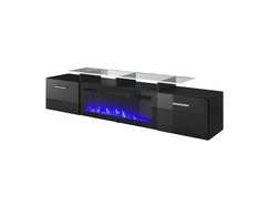 Laikiklis Cama Meble Spintelė su elektriniu židiniu - Rova 190x37x48 Cm, Juoda/Blizgi
