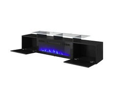 Laikiklis Cama Meble Spintelė su elektriniu židiniu - Rova 190x37x48 Cm, Juoda/Blizgi