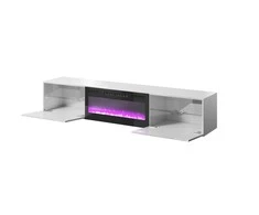 Laikiklis Cama Meble Televizoriaus Spintelė - Slide 200K su Elektriniu Židiniu, 200x40x37 cm, Blizgi Balta