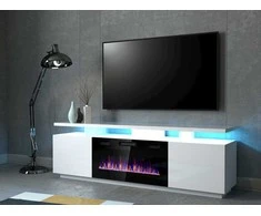 Laikiklis Cama Meble Elektrinis Židinys - RTV Eva Spintelė 180x40x52 cm Balta/Blizgi Balta