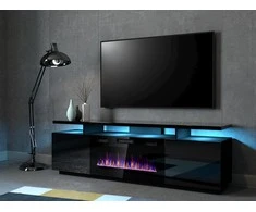 Laikiklis Cama Meble Židinys - RTV Eva Spintelė Su Elektriniu Židiniu 180x40x52 Cm Juoda/Blizgiai Juoda