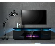 Laikiklis Cama Meble Židinys - RTV Eva Spintelė Su Elektriniu Židiniu 180x40x52 Cm Juoda/Blizgiai Juoda