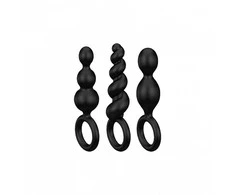 „Satisfyer Booty Call“ analinių kamštukų rinkinys su stimuliuojančia Juodo struktūra