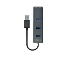 USB Hub - Savio AK-57 3x USB-A Huba su RJ-45 Gigabit Ethernet 5000 Mbit/s Pilkas