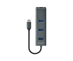 Savio AK-57 USB-C - 3 x USB-A HUB su RJ-45 Gigabit Ethernet adapteriu, 5000 Mbit/s, pilkas
