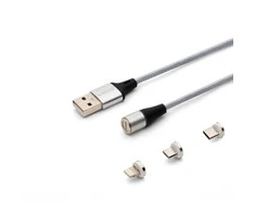 USB kabelis Savio USB-A - USB-C + microUSB + Žaibas 1 m Sidabrinis (1 _ 790966)