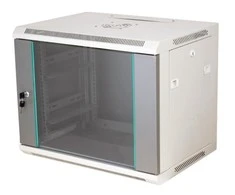 19" 6U 600x600 pakabinama spintelė, nedaloma, vienos sparnos stiklinės durys, pilnas galinis dangtis, perforuoti judantys šoniniai dangčiai, pilka, 4 ALANTEC sijos