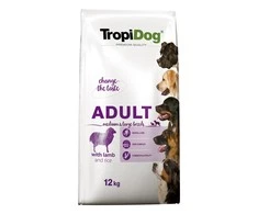 TROPIDOG Premium Adult Medium &amp; Large ėriena su ryžiais - sausas šunų maistas - 12 kg