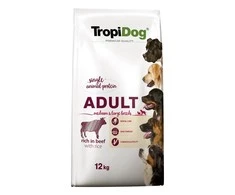 TROPIDOG Premium Adult Medium &amp; Large jautiena su ryžiais - sausas šunų maistas - 12 kg