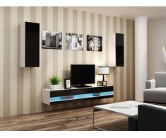 Cama Meble TV staliukas VIGO '140', 30/140/40 (spalva: Balta/Blizgi juoda)