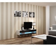 Cama Meble TV staliukas VIGO '140', 30/140/40 (spalva: Balta/Blizgi juoda)