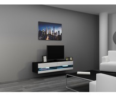 Cama Meble TV staliukas VIGO '140', 30/140/40 (spalva: Juoda/Blizgi balta)