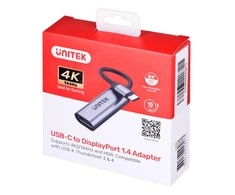 UNITEK V1415C ADAPTERIS USB-C – DisplayPort 1.4 8K 60Hz 15cm ALU