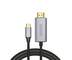 HDMI Laidas - SAVIO CL-171 2m USB-C Į HDMI Sidabrinis/Juodas Aukso Antgaliai