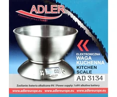 Adler | Virtuvinės svarstyklės | AD 3134 | Maksimalus svoris (talpa) 5kg | Graduacija 1 g | Nerūdijantis plienas