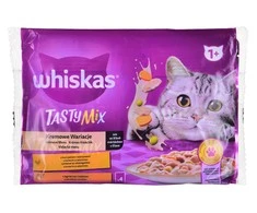 Drėgnas Kačių Maistas - Whiskas Tasty Mix Vištiena ir Daržovės, Aviena ir Kalakutiena 4 x 85g