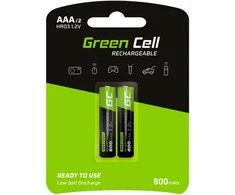 Green Cell Žalias Cell Įkraunama Baterija - Žalias Cell GR08 AAA NiMH 800mAh 2-vnt.
