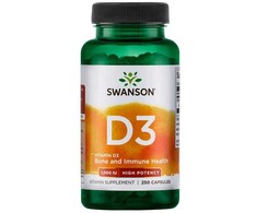 Vitaminas D3 1000TV, 25 mcg, Swanson, 250 kapsulių