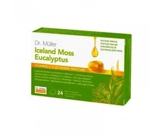 Dr Muller Pharma Pastilės gerklei Islandinė kerpena su eukaliptu, vit.C ir 20 žolelių mišiniu Dr. Muller, 24 pastilės