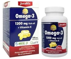 Juvapharma Omega-3 žuvų taukai JutaVit 1200 mg + vitaminas E, 100 kapsulių