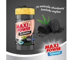 Pagaminta Ukrainoje Koncentruotas indų ploviklis - Juodas COAL gelis "MAXI POWER" su dozatoriumi ir kempine indams plauti, 1000ml