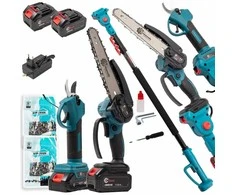 15 cm pjūklo rinkinys + genėjimo žirklės + akumuliatorinė teleskopinė ranka 4 m, 2 akumuliatoriai