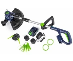 Akumuliatorinis trimeris su ratukais, valu ir ašmenimis 20V 2Ah