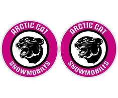 Technikos emblemos lipdukai Arctic Cat Snowmobiles, apvalaus dizaino, retro stiliaus, rožinės spalvos, 2 vnt.