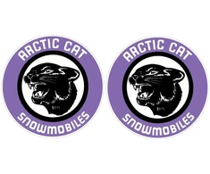 Technikos emblemos lipdukai Arctic Cat Snowmobiles, apvalaus dizaino, retro stiliaus, violetinės spalvos, 2 vnt.