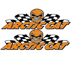 Technikos lipdukai Arctic Cat, su kaukolės motyvu, su vėliavos motyvu, oranžinės spalvos, 2 vnt.
